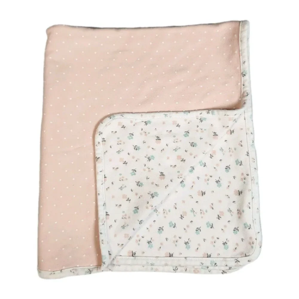 Carter's Baby Blanket Security Lovey Cotton Pink & White Dots Blue Pink‎ Flowers